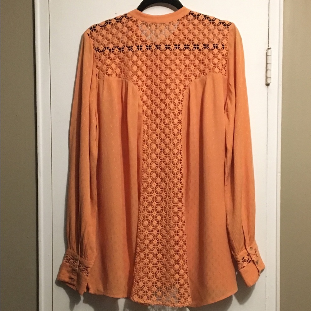 NWT FREE PEOPLE Gauze & Lace Cutout Blouse Sz Lg